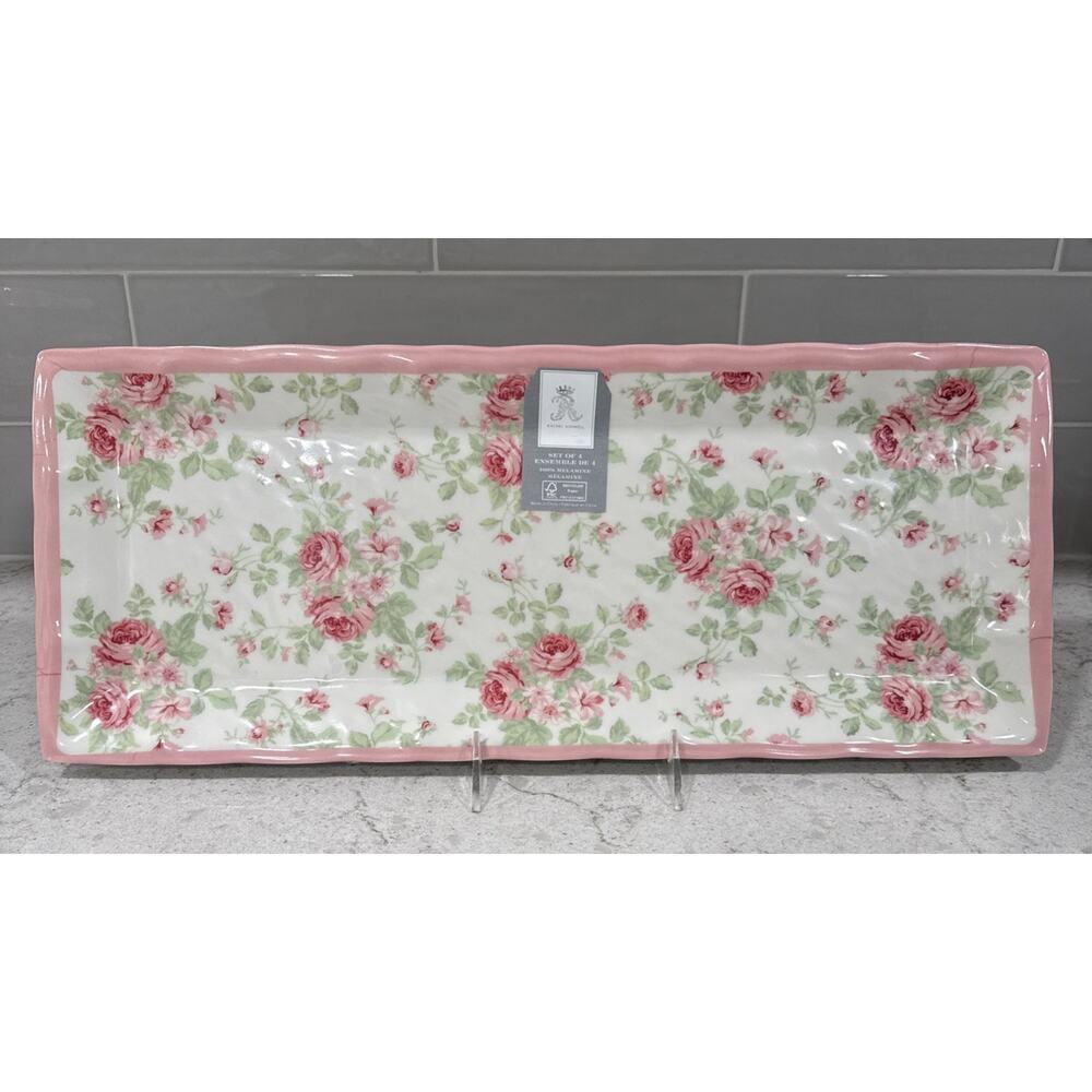 PINK ROSE Melamine 19x8” Serving Tray Platter Plate Farmhouse Rachel Ashwell NEW